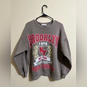 Cute Dirty Brown Grey Oversized Brooklyn Sweatshirt Crewneck